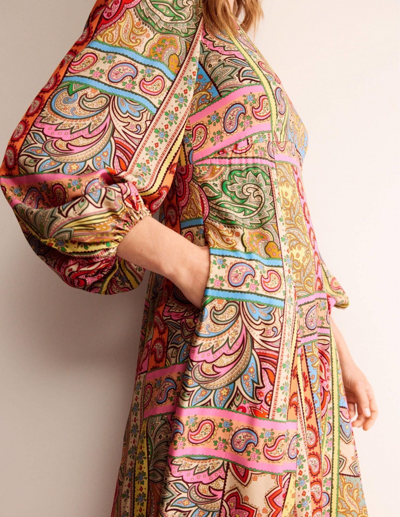 Boden Blouson Sleeve Maxi Tea Kleid Damen Mehrfarbig | ISKMU-6904