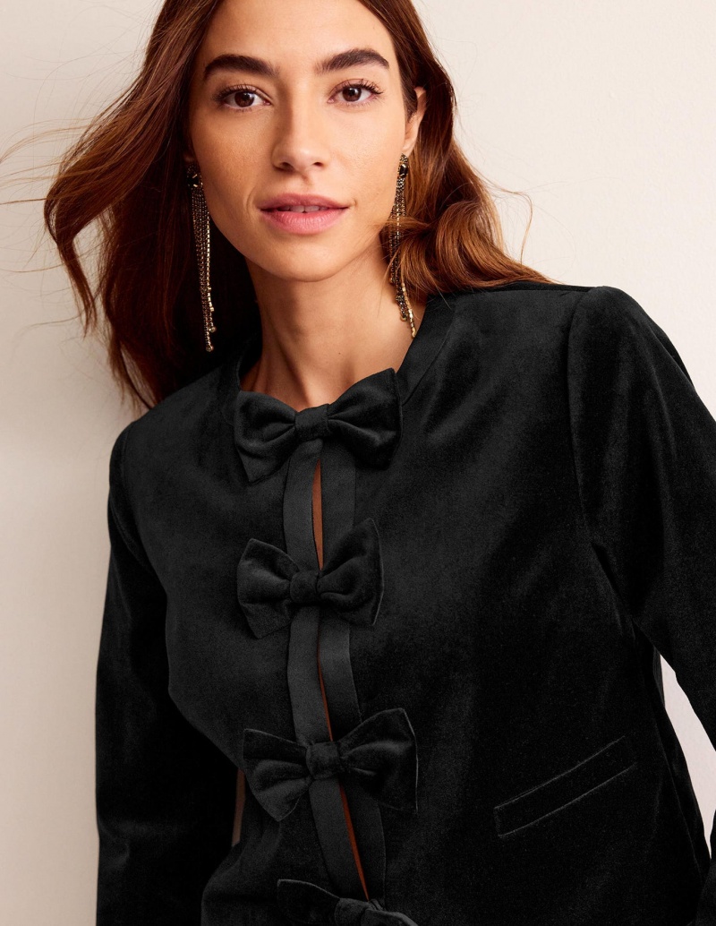 Boden Bow-Trim Collarless Jacke Damen Schwarz | FBZHC-3654