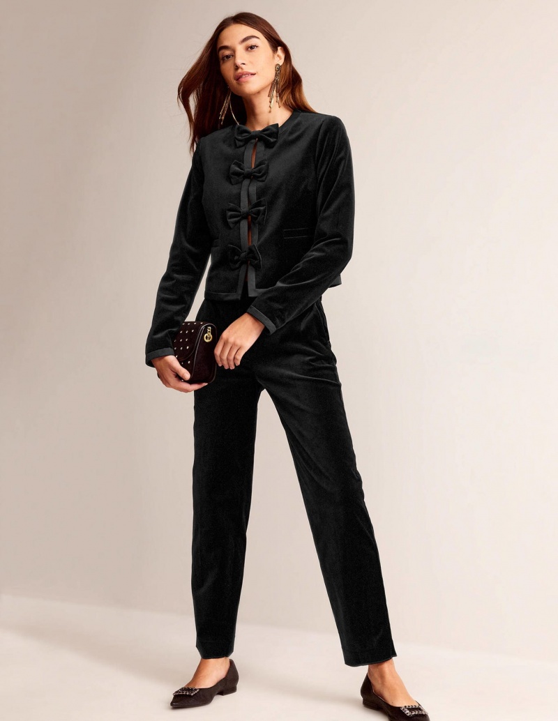 Boden Bow-Trim Collarless Jacke Damen Schwarz | FBZHC-3654