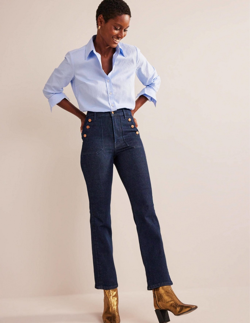 Boden Button Detail Gerade Jeans Damen Indigo | MILCO-5063
