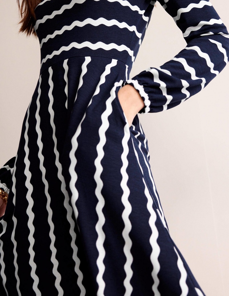 Boden Camille Jersey Midi Kleid Damen Navy | DLRIU-1085
