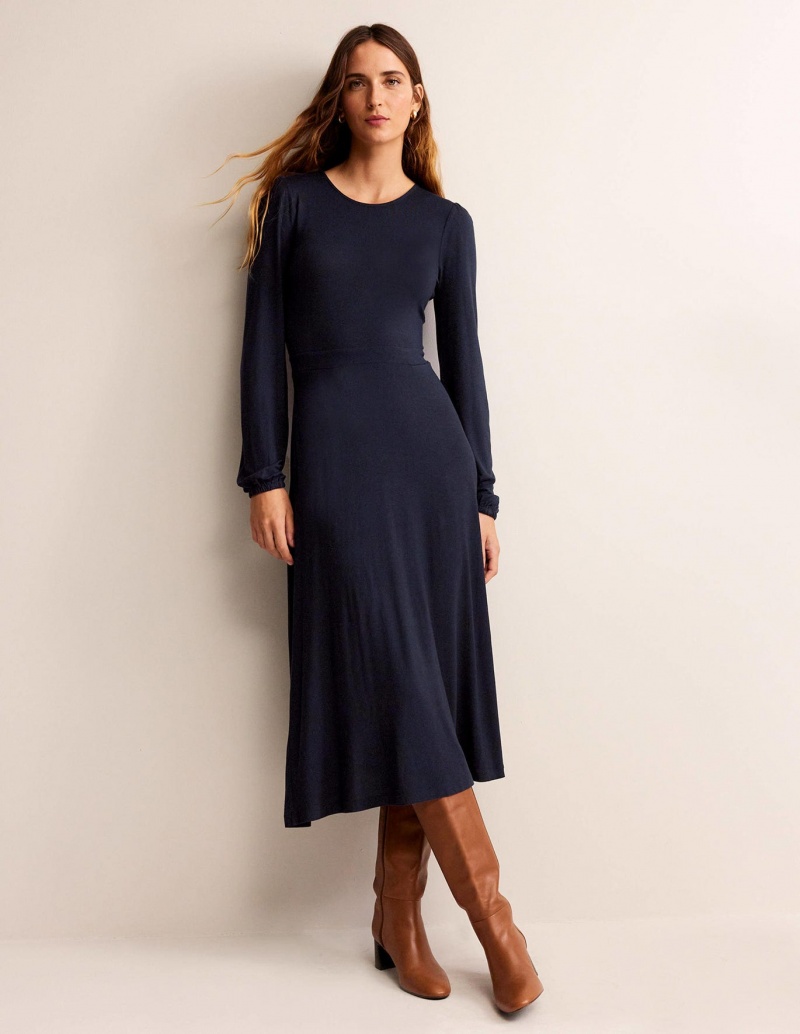 Boden Camille Jersey Midi Kleid Damen Navy | ZKNOM-9068