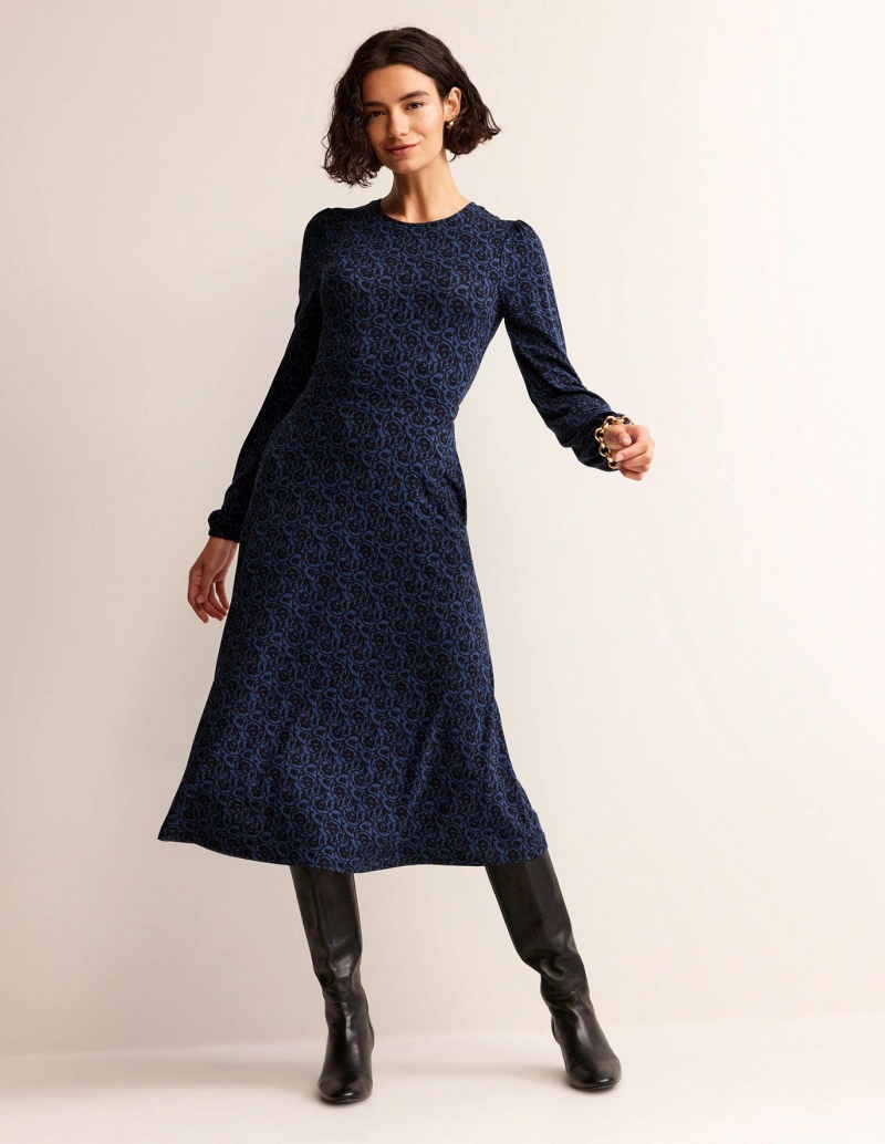 Boden Camille Jersey Midi Kleid Damen Navy | AKLCS-9048