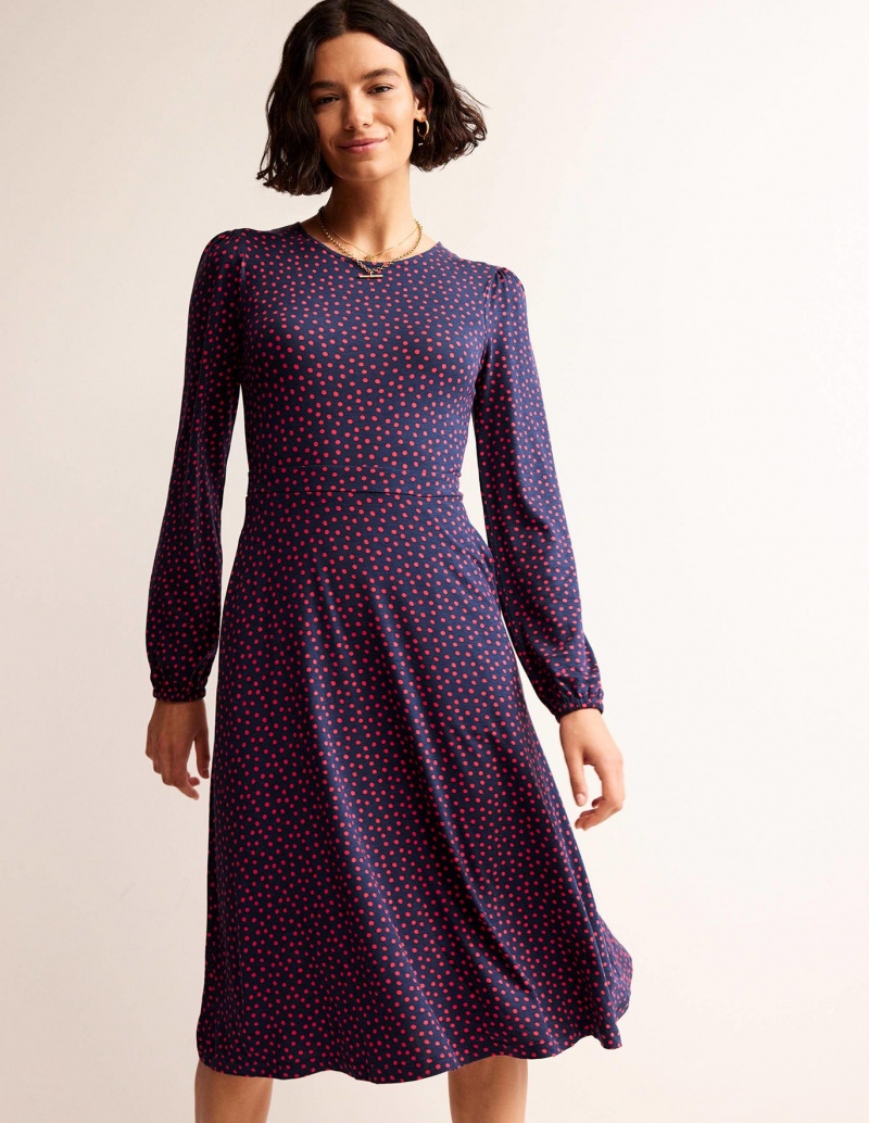 Boden Camille Jersey Midi Kleid Damen Navy | UGABS-1075