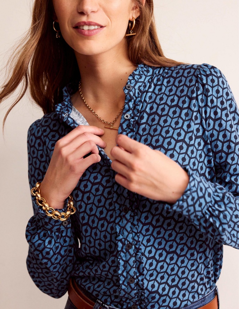 Boden Caroline Jersey Hemd Damen Azurblau | MWZQH-1839