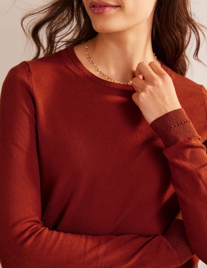 Boden Catriona Baumwoll Crew Pullover Damen Braun | NWCEZ-1594