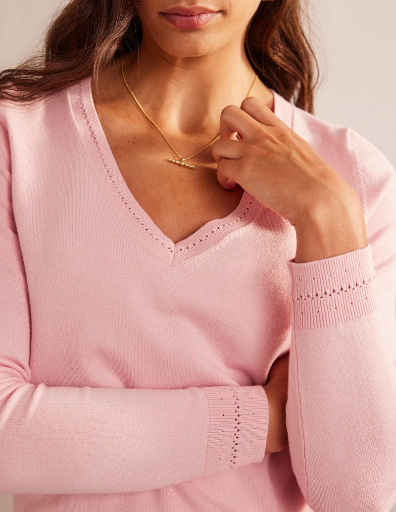 Boden Catriona Baumwoll V-Neck Pullover Damen Rosa | LIDFX-2716