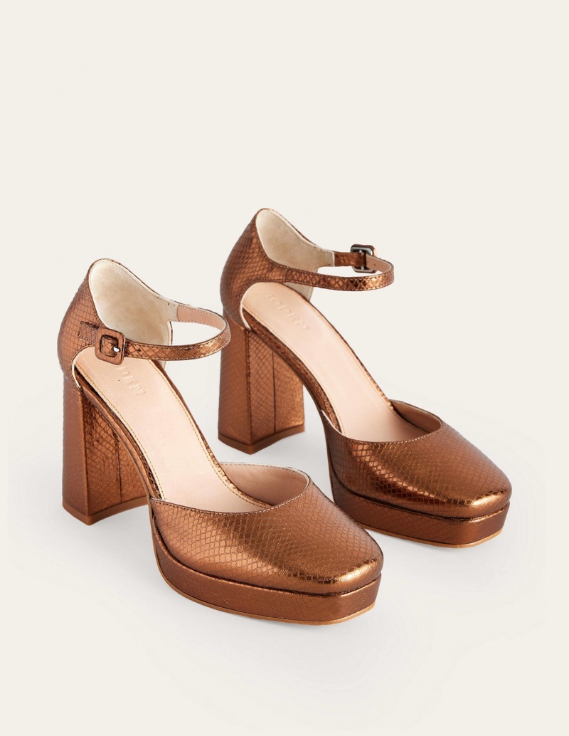Boden Closed-Kappe Hohe Schuhe Damen Braun Metal Schlangenoptik | IGQXR-2810