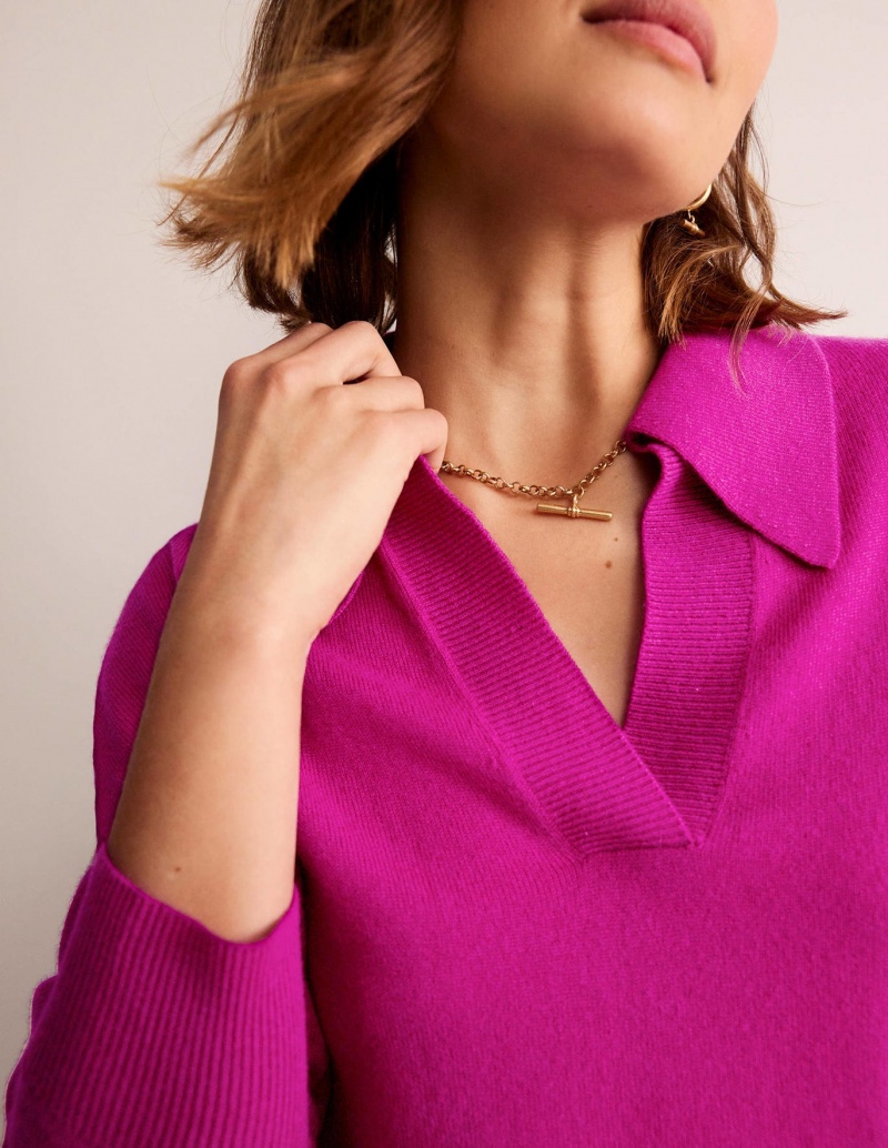 Boden Collared Cashmere Henley Strickjacke Damen Lila | SUTVM-5143