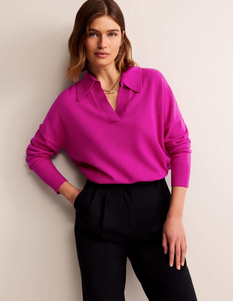 Boden Collared Cashmere Henley Strickjacke Damen Lila | SUTVM-5143