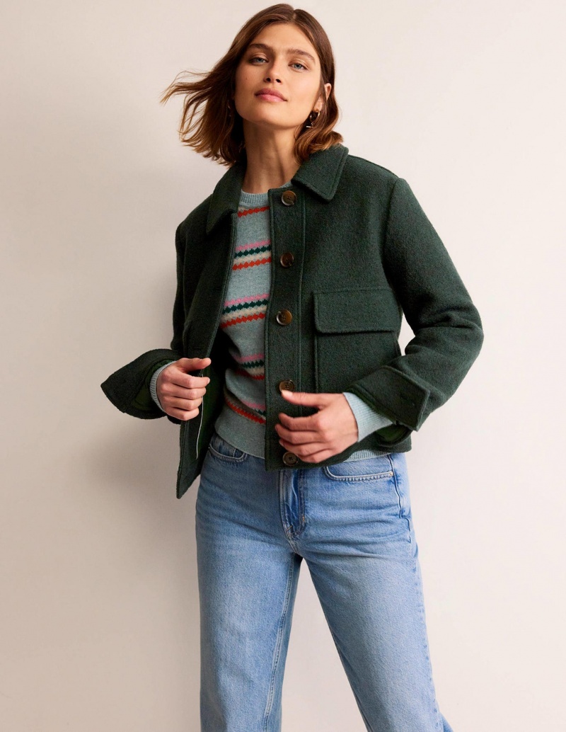 Boden Collared Textured Wolle Jacke Damen Grün | HDLSV-4503