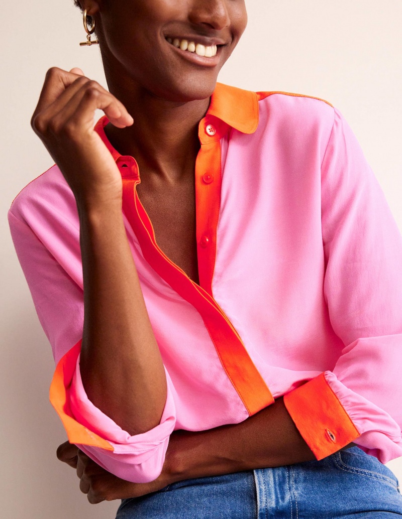 Boden Colour Block Hemd Damen Rosa Rot | OATYB-7430