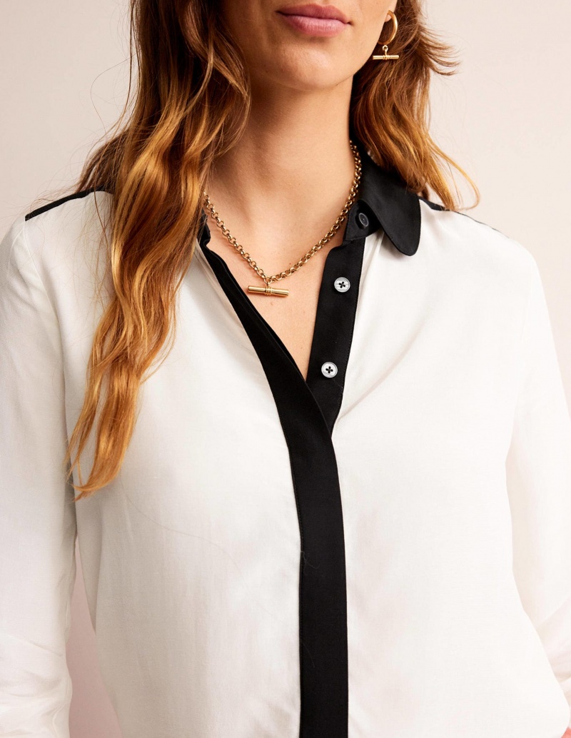 Boden Colour Block Hemd Damen Weiß Schwarz | EARFY-6810