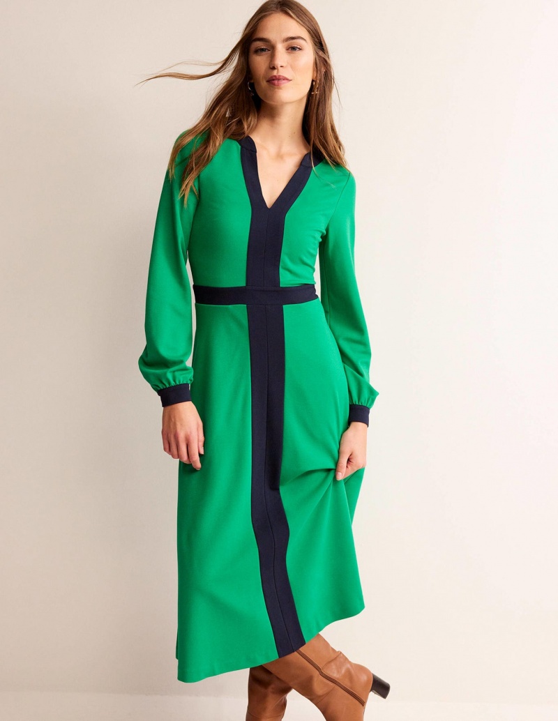 Boden Colourblock Ponte Midi Kleid Damen Grün Navy | JAVUB-6405