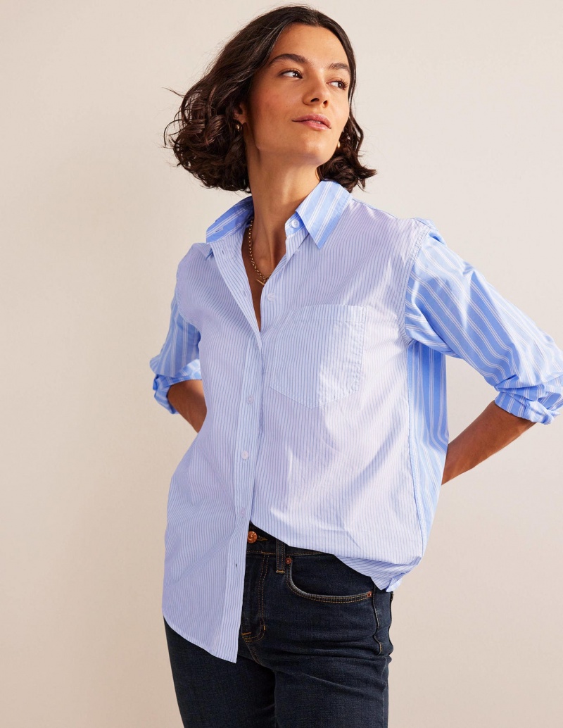 Boden Connie Baumwoll Hemd Damen Weiß Blau | RFPCZ-7249