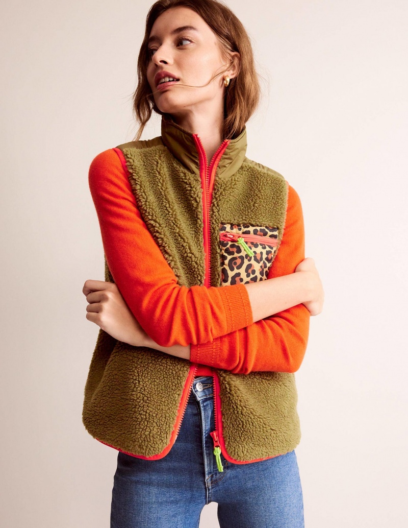 Boden Contrast-Trim Borg Gilet Jacke Damen Rosa | LSNMG-1538