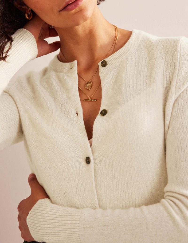 Boden Cropped Cashmere Crew Strickjacke Damen Weiß | SJVNQ-2318