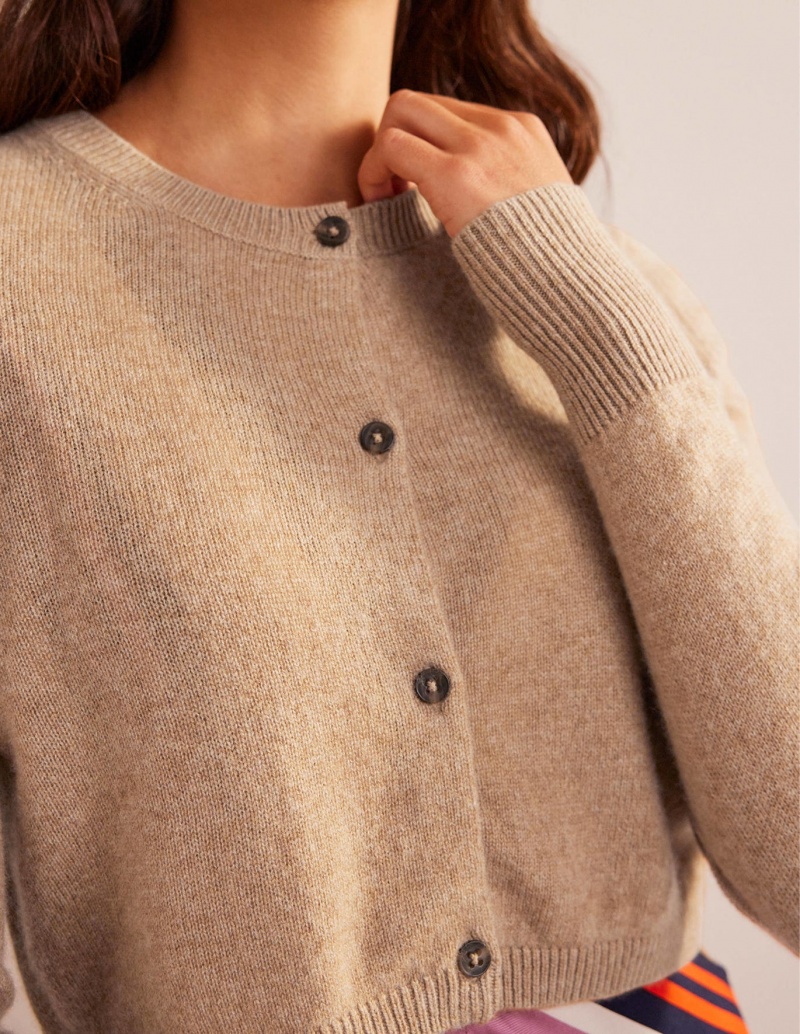 Boden Cropped Cashmere Crew Strickjacke Damen Braun | WRSCF-8065