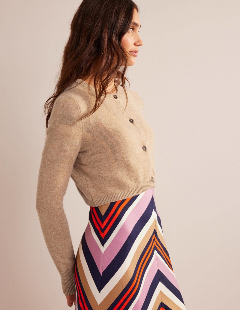 Boden Cropped Cashmere Crew Strickjacke Damen Braun | WRSCF-8065