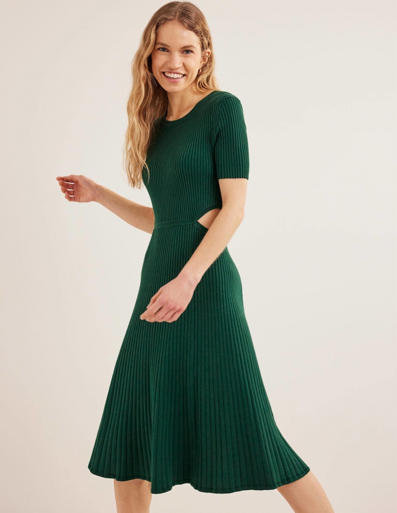 Boden Cut Out Gestrickt Midi Kleid Damen Türkis | HUNZK-0851