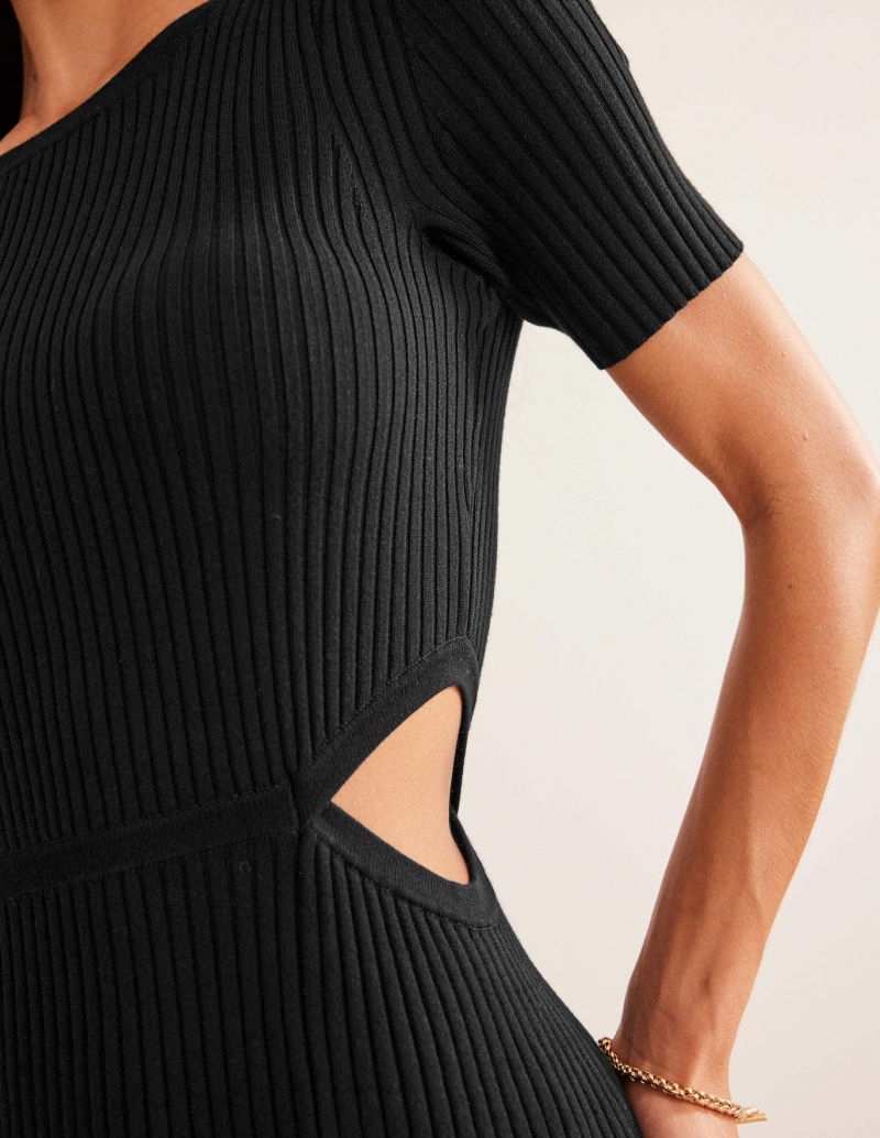 Boden Cut Out Gestrickt Midi Kleid Damen Schwarz | VJEPA-8204