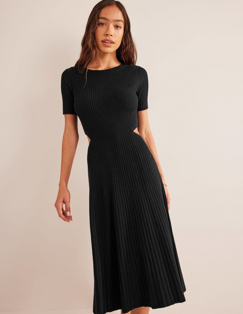 Boden Cut Out Gestrickt Midi Kleid Damen Schwarz | VJEPA-8204