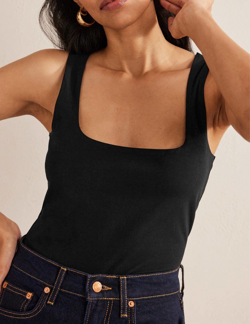Boden Double Layer Square Neck Weste Damen Schwarz | UJDGI-8504