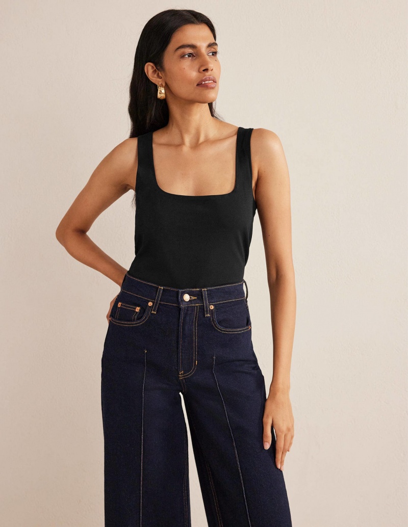 Boden Double Layer Square Neck Weste Damen Schwarz | UJDGI-8504