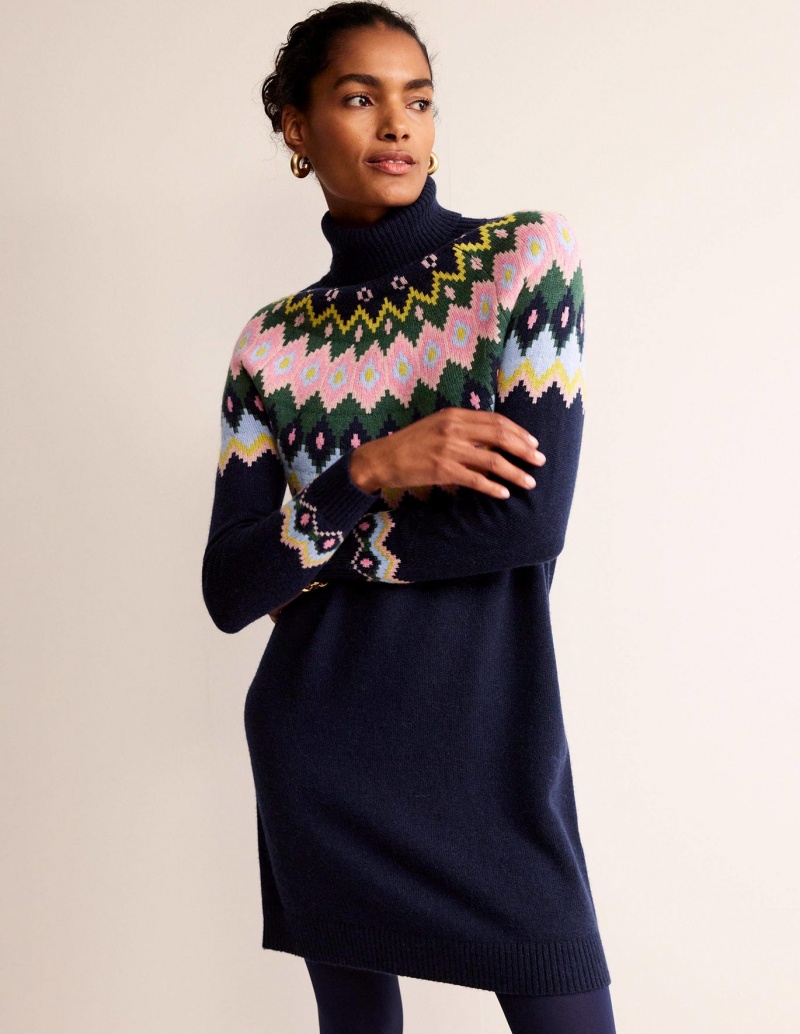 Boden Edith Fair Isle Gestrickt Kleid Damen Navy | KTVPN-2713