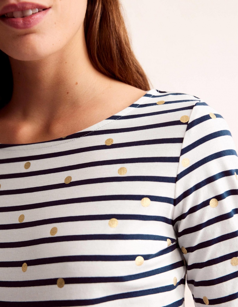 Boden Ella Long Sleeve Breton T shirts Damen Weiß Navy | INKRB-3290