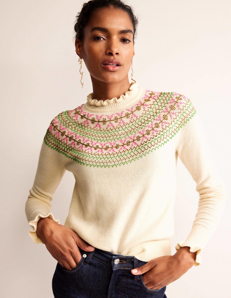 Boden Embellished Yoke Pullover Damen Weiß | FVZRS-6718