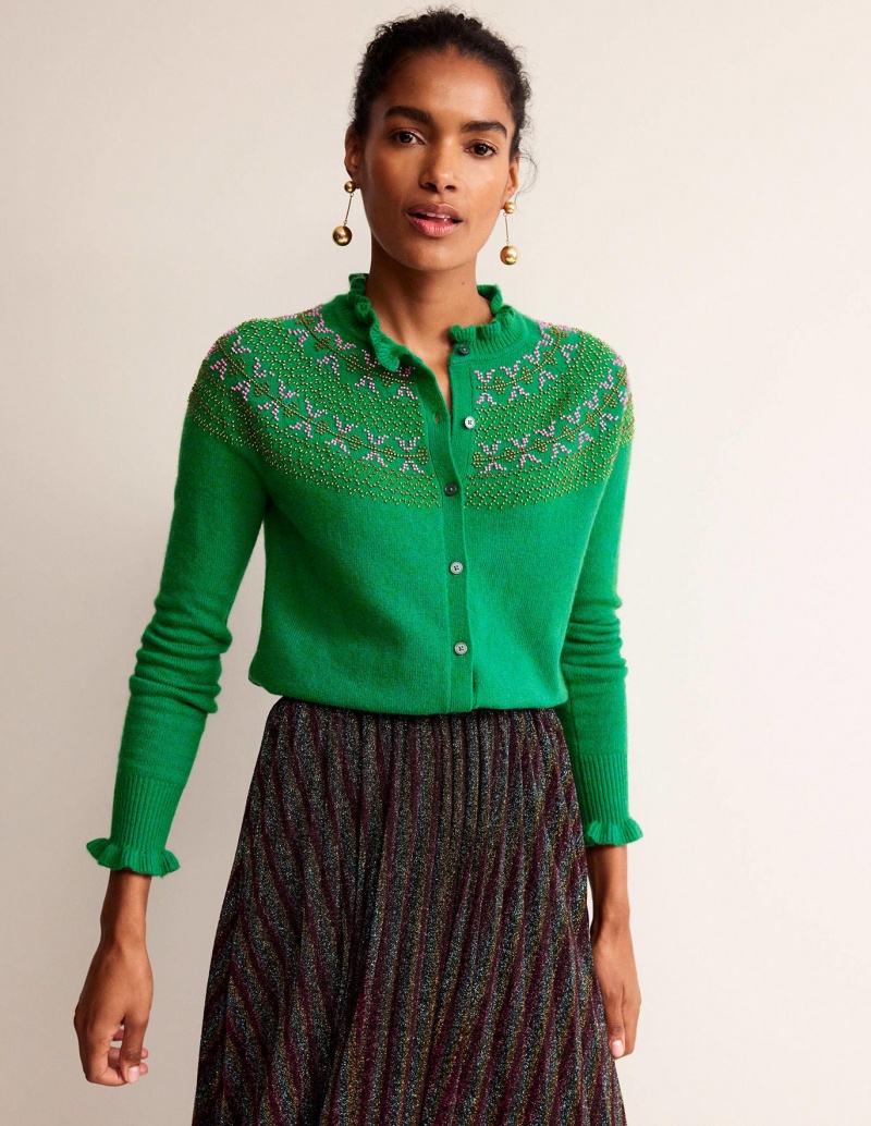 Boden Embellished Yoke Strickjacke Damen Grün | YGZHL-6823