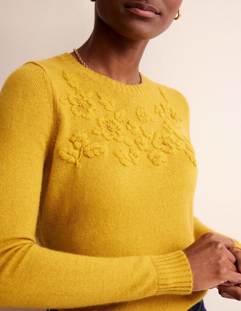 Boden Embroidered Crew Neck Pullover Damen Gelb | SBATY-3261