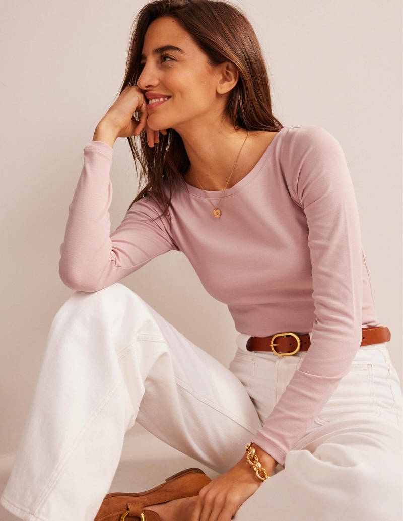 Boden Essential Boots-Neck Jersey Oberteile Damen Rosa | FHBMN-6942