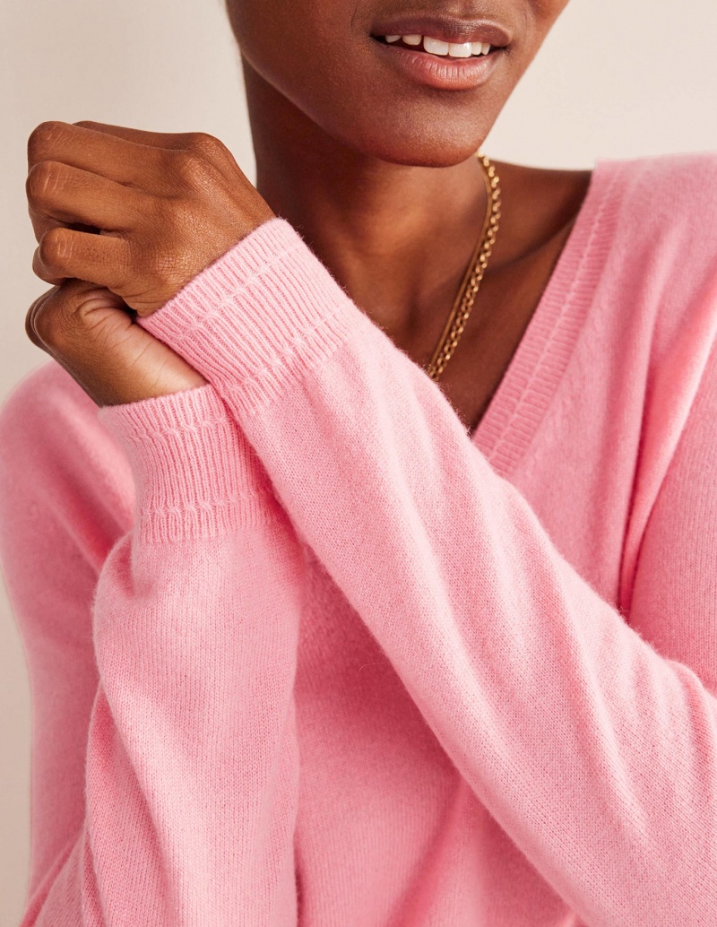 Boden Eva Cashmere V-Neck Pullover Damen Rosa | SCLYB-5832