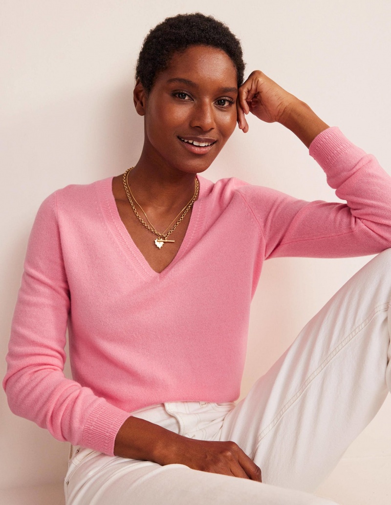 Boden Eva Cashmere V-Neck Pullover Damen Rosa | SCLYB-5832