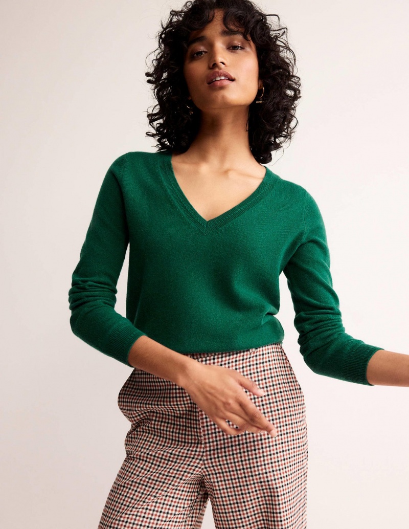 Boden Eva Cashmere V-Neck Pullover Damen Grün | WRVPX-2359