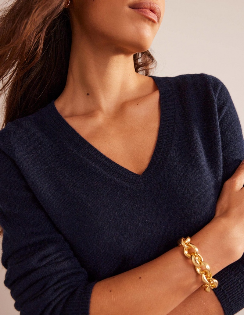 Boden Eva Cashmere V-Neck Pullover Damen Navy | XWEFB-5397