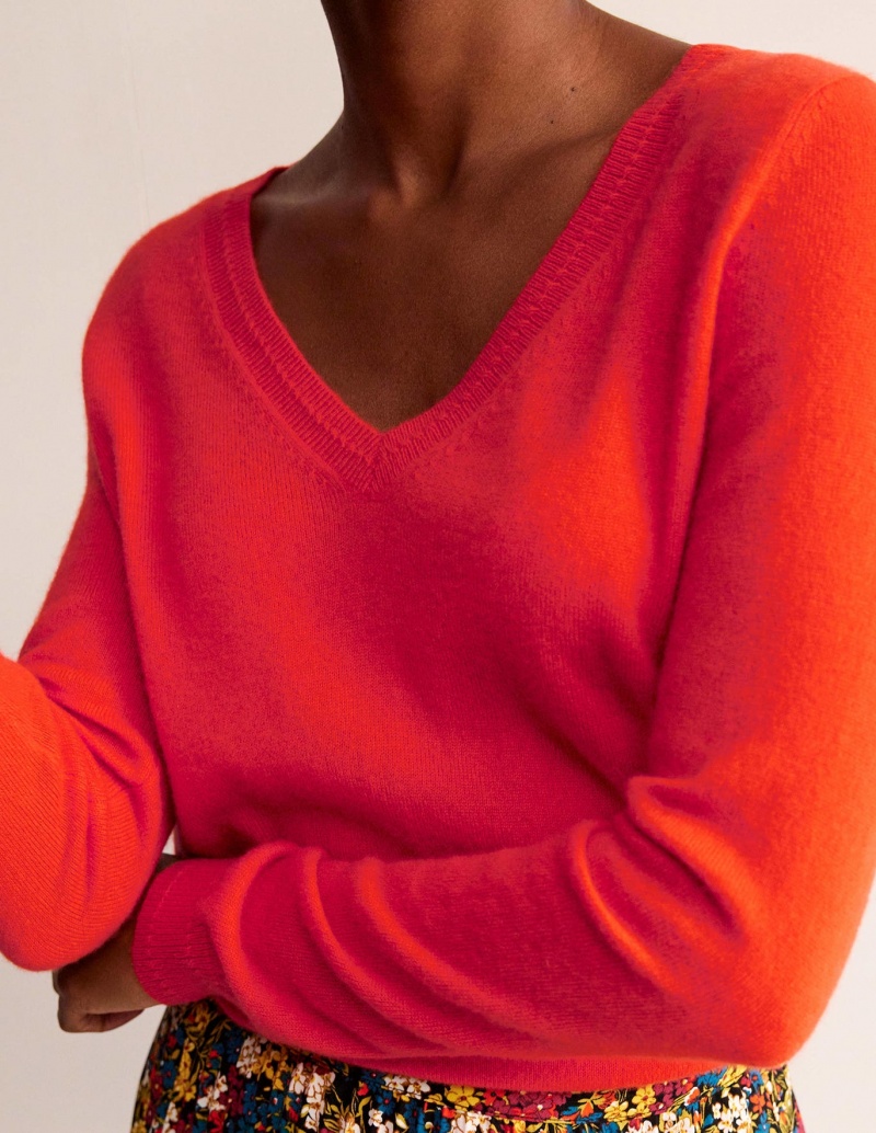 Boden Eva Cashmere V-Neck Pullover Damen Orange | WYCRE-8527
