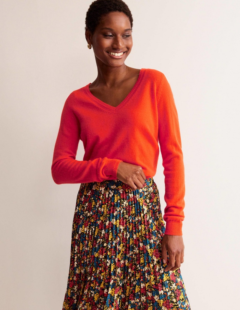 Boden Eva Cashmere V-Neck Pullover Damen Orange | WYCRE-8527