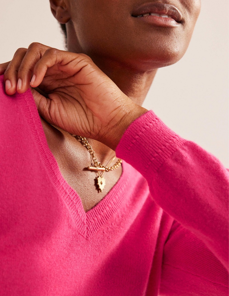 Boden Eva Cashmere V-Neck Pullover Damen Fuchsie | YXKTP-3270