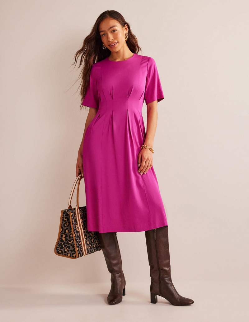 Boden Falten Midi Kleid Damen Lila | GCDNP-9560