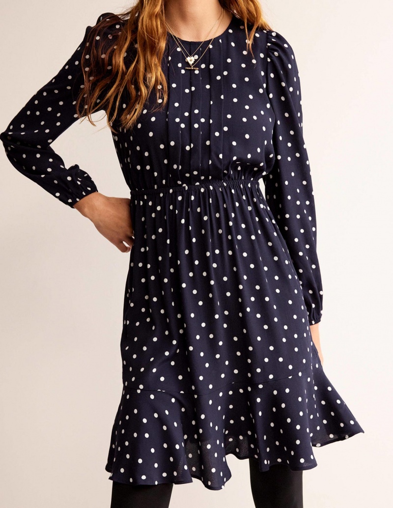 Boden Falten Peplum Mini Kleid Damen Navy | ICMZD-6872