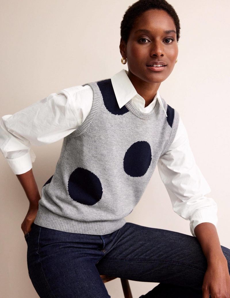 Boden Fiona Tank Strickjacke Damen Grau Navy | ZSHXK-7098