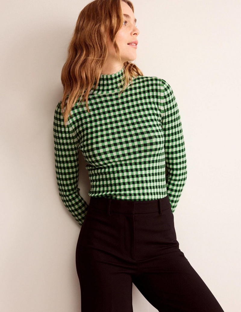 Boden Fitted Check Pullover Damen Navy Hellgrün | JGSMK-3276