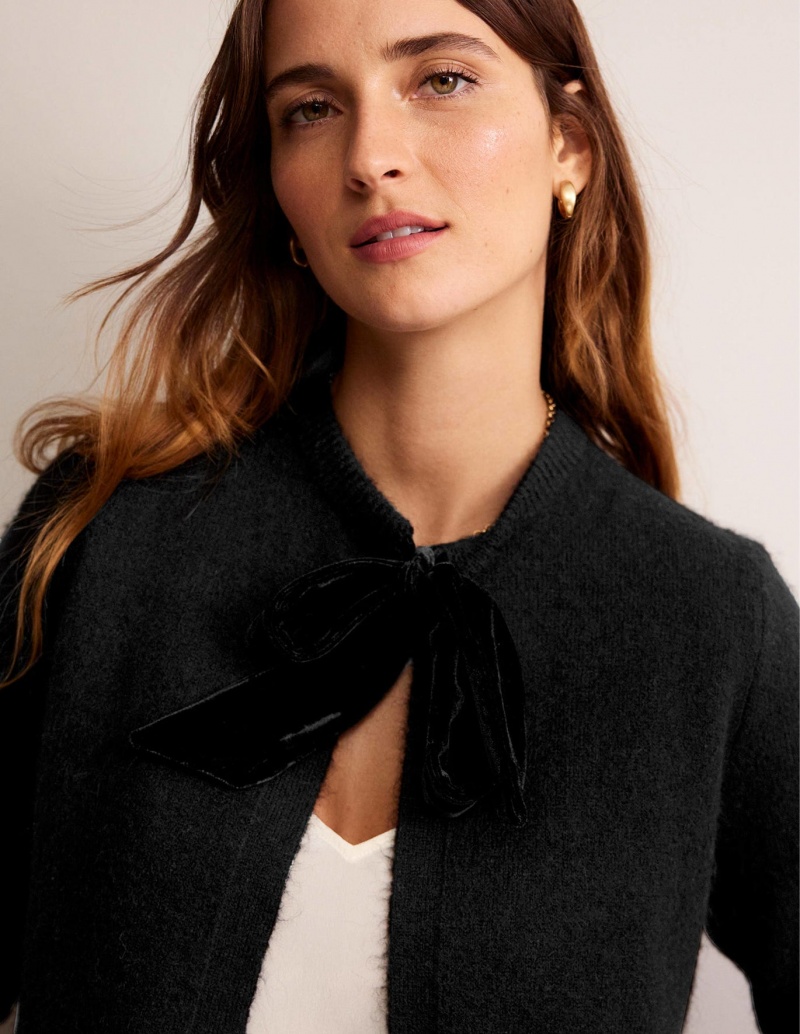 Boden Fluffy Bow Strickjacke Damen Schwarz | LDKZY-0951
