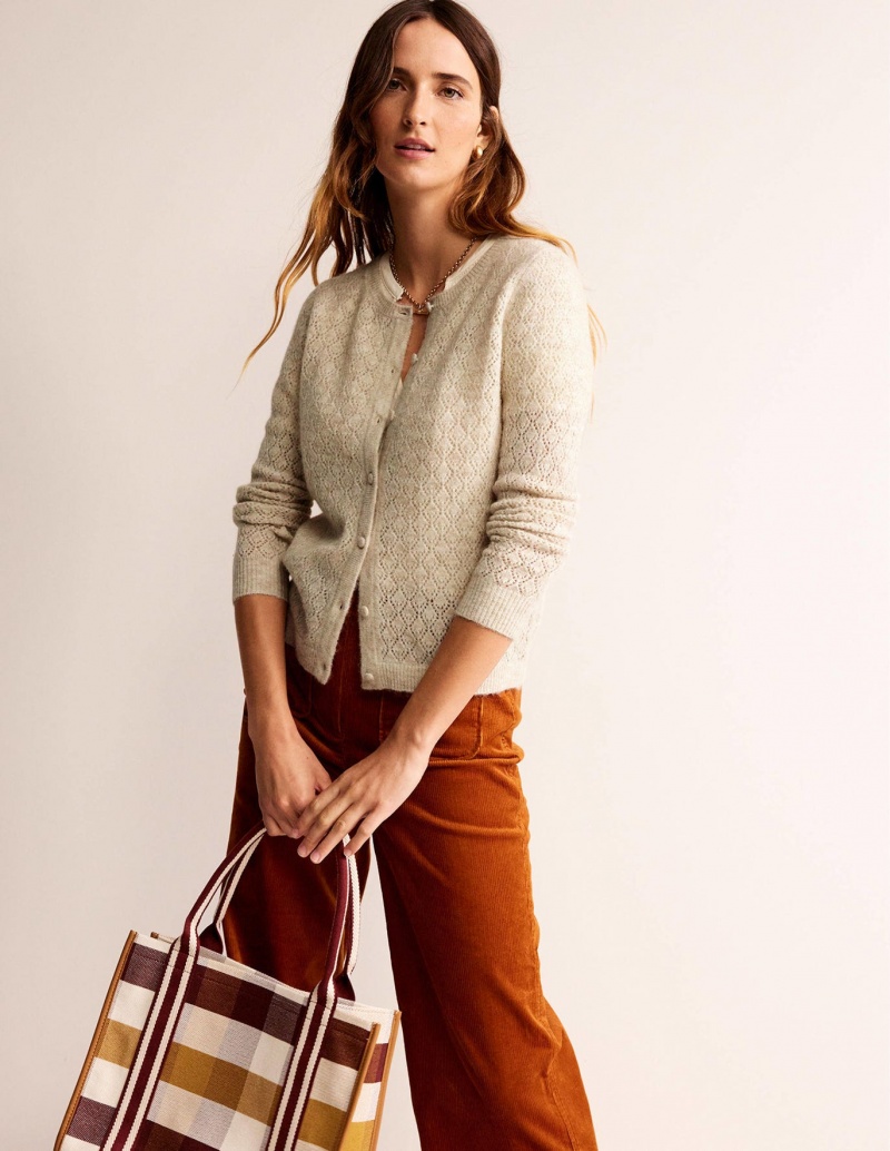Boden Fluffy Pointelle Strickjacke Damen Beige | WSKNB-5239