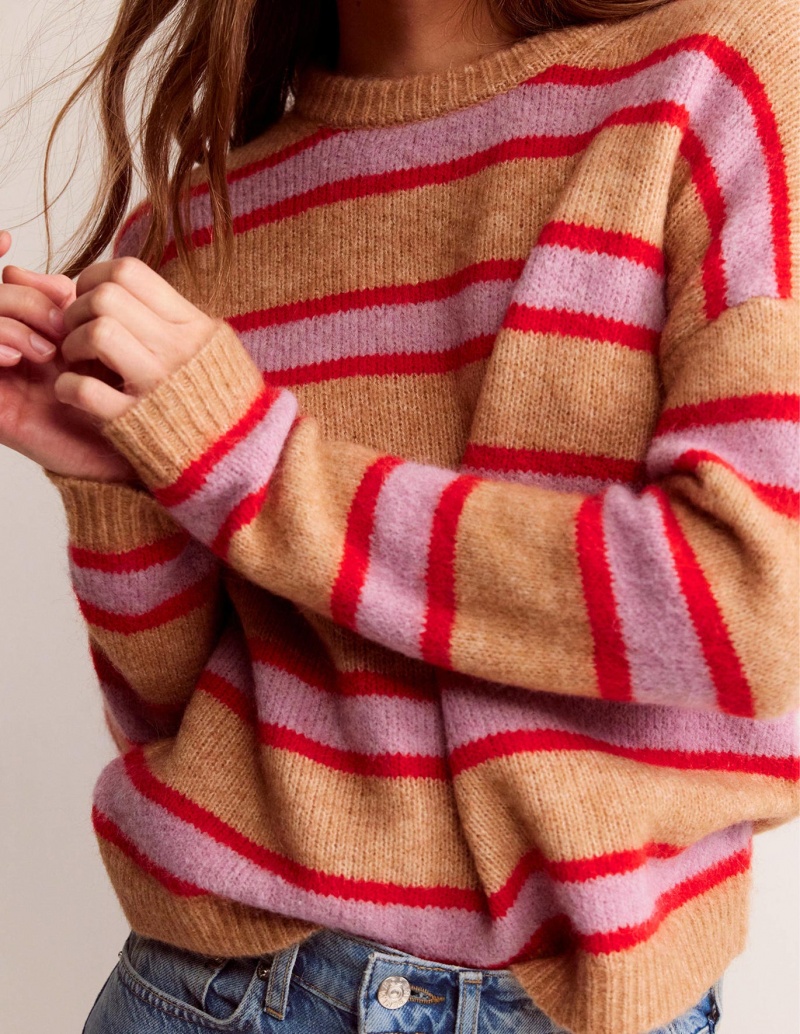 Boden Fluffy Stripe Pullover Damen Braun | SXIJE-1409