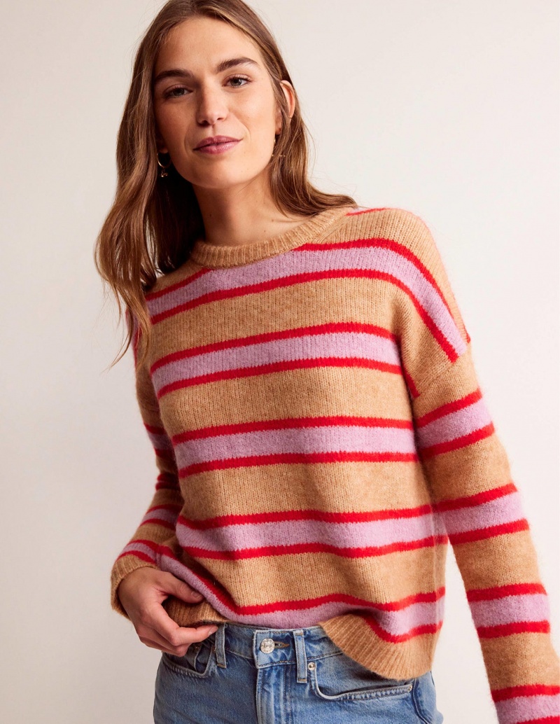 Boden Fluffy Stripe Pullover Damen Braun | SXIJE-1409
