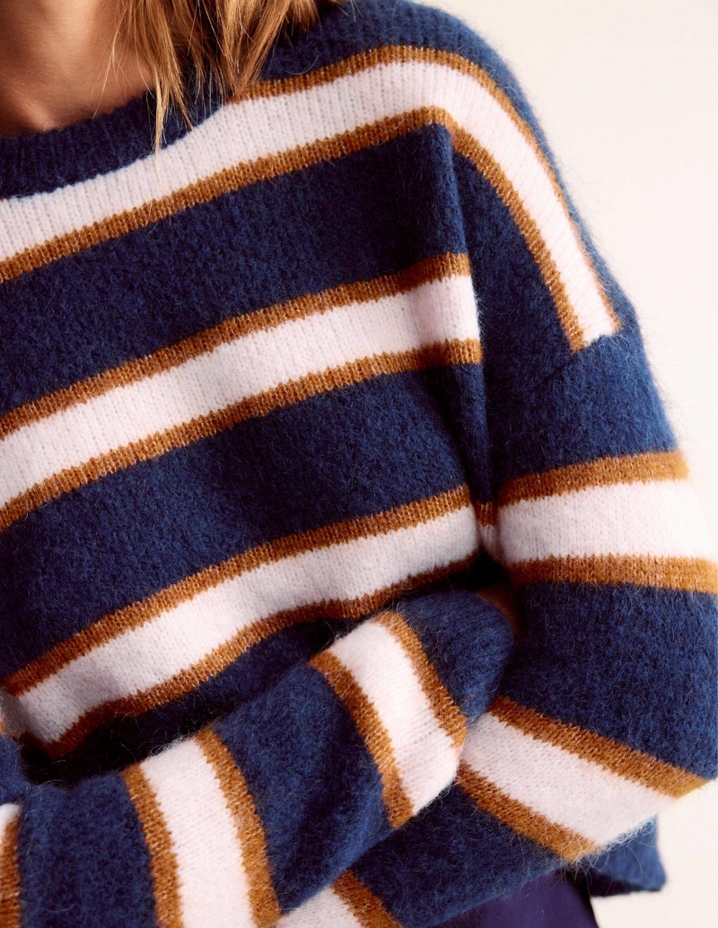 Boden Fluffy Stripe Pullover Damen Navy | BHIVF-4201